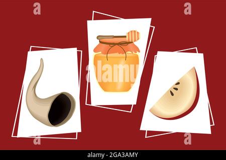 rosh hashanah a défini trois icônes Illustration de Vecteur