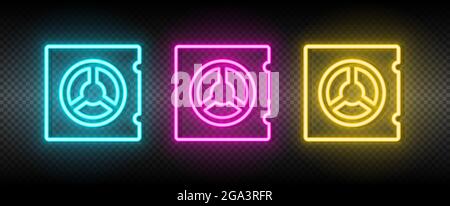 symbole de vecteur néon coffre, argent, coffre-fort. Illustration bleu néon, jaune, rouge ensemble d'icônes. Illustration de Vecteur