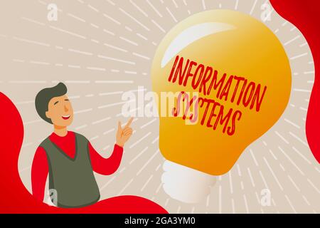 Affiche présentant les systèmes d'information. Mot pour l'étude des systèmes avec une référence exacte à l'information collecte de documents éducatifs en ligne, remplissage Banque D'Images