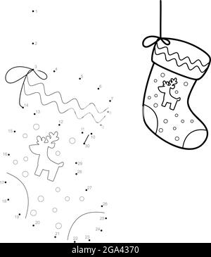 Puzzle de Noël point à point pour les enfants. Jeu Connect Dots. Illustration du vecteur Sock Illustration de Vecteur