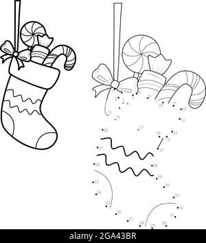 Puzzle de Noël point à point pour les enfants. Jeu Connect Dots. Illustration du vecteur Sock Illustration de Vecteur