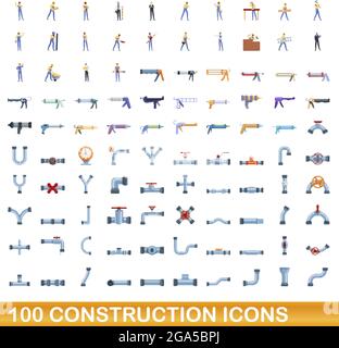 100 icônes construction set. Cartoon illustration de 100 icônes construction vector set isolé sur fond blanc Illustration de Vecteur