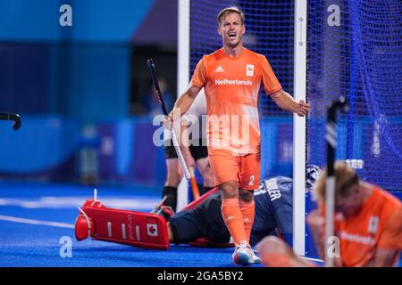 TOKYO, JAPON - 27 JUILLET : Jeroen Hertzberger, des pays-Bas, célèbre après avoir mis ses côtés en compétition pour le troisième but du groupe d'hommes B lors des Jeux Olympiques de Tokyo 2020 au stade de hockey de l'Oi, le 27 juillet 2021 à Tokyo, Japon (photo de Yannick Verhoeven/Orange Pictures) NOCNSF Banque D'Images