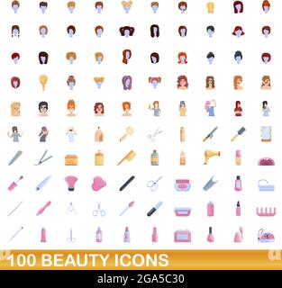 100 icônes de beauté définies. Illustration de dessin animé de 100 icônes de beauté vecteur isolé sur fond blanc Illustration de Vecteur