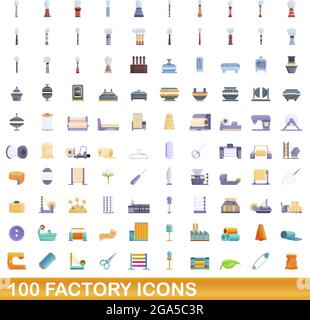 100 icônes définies en usine. Illustration de 100 icônes d'usine ensemble de vecteurs isolés sur fond blanc Illustration de Vecteur