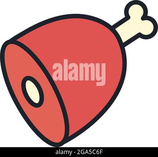 Jambon, icône de gammon. Contour de forme d'icône de couleur linéaire isolée par vecteur. Ligne fine. Design moderne en glyphe. Produits à base de viande. Ingrédients alimentaires Illustration de Vecteur