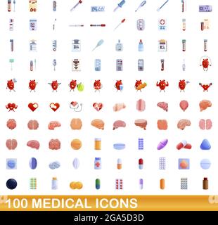 100 medical icons set. Cartoon illustration de 100 icônes vector set médical isolé sur fond blanc Illustration de Vecteur