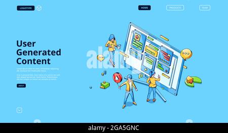 Page de renvoi isométrique de contenu généré par l'utilisateur. Illustration de Vecteur