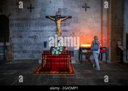 Intérieur de la cathédrale romane de Santa Maria à la Seu d'Urgell, Lleida, Catalogne, Espagne. La cathédrale de Santa Maria d'Urgell, appelée Cathedr Banque D'Images