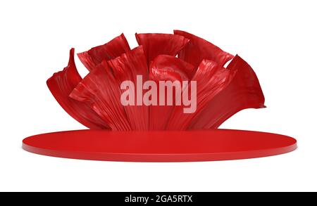 Podium rouge avec thème drapé amour, mariage - rendu 3D Banque D'Images