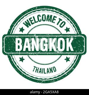 BIENVENUE À BANGKOK - THAÏLANDE, mots écrits sur timbre vert grungy Banque D'Images