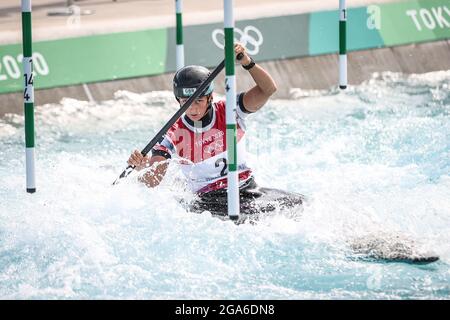 Tokyo, Japon. 29 juillet 2021. Mallory Franklin, de Grande-Bretagne, est en compétition pendant la demi-finale féminine de canoë slalom aux Jeux Olympiques de Tokyo en 2020 à Tokyo, au Japon, le 29 juillet 2021. Crédit: PAN Yulong/Xinhua/Alay Live News Banque D'Images