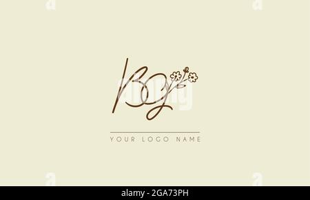 Lettre initiale BG ou GB Signature manuscrite mariage botanique icône florale logo vecteur dessin illustration Illustration de Vecteur