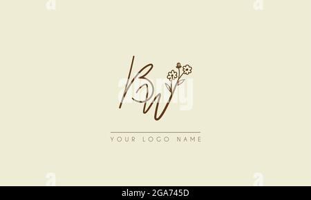 Lettre initiale BW ou WB Signature manuscrite mariage botanique icône florale logo illustration vectorielle design Illustration de Vecteur