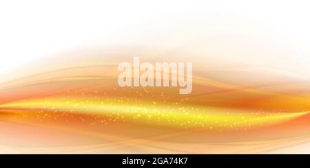 Onde fumée or vif à l'arrière. Illustration ondulée du mouvement abstrait. Lignes soyeuses jaunes douces créées à l'aide de l'outil de mélange sur fond blanc. Arrondi lisse Illustration de Vecteur