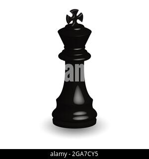 Pièce d'échecs noire King 3d sur fond blanc. Jeu de société d'échecs. Rendu 3d de pièce d'échecs.Illustration vectorielle. Jeu sportif. Illustration de Vecteur