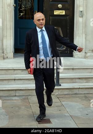 Londres, Angleterre, Royaume-Uni. 29 juillet 2021. Le secrétaire d'État britannique à la santé et aux soins sociaux SAJID JAVID est vu à l'extérieur du Cabinet Office. (Image de crédit : © Tayfun Salci/ZUMA Press Wire) Banque D'Images