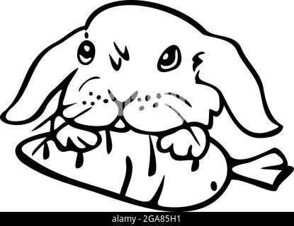 Illustration vectorielle d'un joli petit lapin avec une carotte dans ses pattes. Design pour livre de coloriage. Illustration de Vecteur