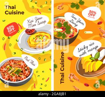 Cuisine thaïlandaise, menu composé de plats exotiques et de noms Illustration de Vecteur