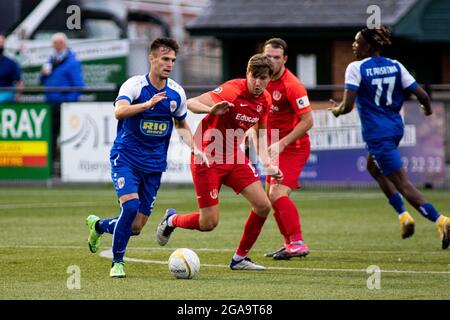 Aberystwyth, Royaume-Uni. 29 juillet 2021. Connahs Quay et FC Prishtina dans le cadre de la 2e partie de qualification de l'UEFA Europa Conference League à Park Avenue le 29 juillet 2021. Crédit : Lewis Mitchell/Alay Live News Banque D'Images