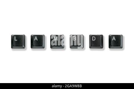 Clavier d'ordinateur orthographe Lambda, isolé sur fond blanc Banque D'Images
