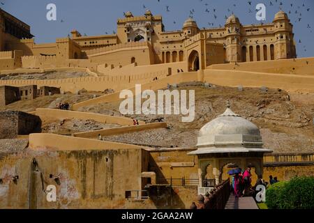 Inde Rajasthan Jaipur - Palais Amber et fort Amber Sheesh Mahal Banque D'Images