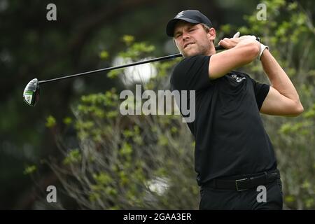 Thomas Pieters belges photographiés en action lors de la deuxième manche du jeu individuel de course de Golf masculin le huitième jour des 'Jeux Olympiques de Tokyo 2020' Banque D'Images