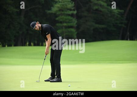 Thomas Pieters belges photographiés en action lors de la deuxième manche du jeu individuel de course de Golf masculin le huitième jour des 'Jeux Olympiques de Tokyo 2020' Banque D'Images