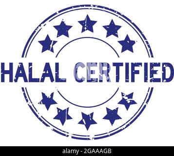 Mot bleu halal certifié grunge avec icône en forme d'étoile cachet rond en caoutchouc sur fond blanc Illustration de Vecteur