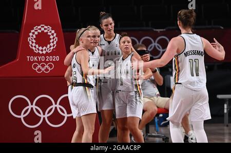 Chats belges Julie Vanloo, chats belges Hanne Mestdagh, chats belges Jana Raman, chats belges Marjorie Carpreaux et chats belges Emma Meesseman pictu Banque D'Images