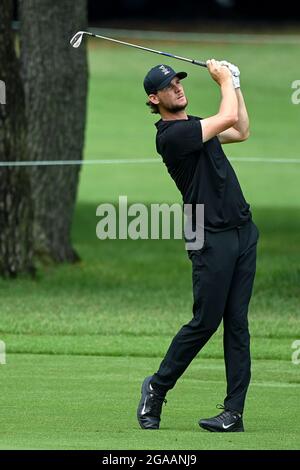 Thomas Pieters belges photographiés en action lors de la deuxième manche du jeu individuel de course de Golf masculin le huitième jour des 'Jeux Olympiques de Tokyo 2020' Banque D'Images