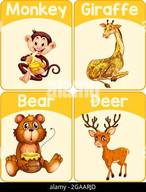 Illustration pédagogique en anglais des animaux sauvages Illustration de Vecteur