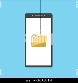 Pirate volant des données sensibles, des informations personnelles comme des mots de passe d'un smartphone utile pour la lutte contre le phishing et les virus Internet. Illustration de Vecteur