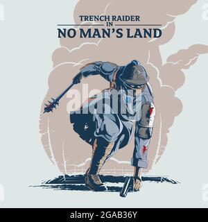 Illustration vectorielle de la tranchée de No Man's Land. Peut être utilisée comme affiche, élément de design, t-shirt ou autre. Illustration de Vecteur