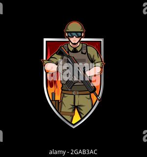 Illustration vectorielle de l'Insigne du soldat de l'armée pour l'équipe esport, l'imprimé du t-shirt ou tout autre but de l'armée Illustration de Vecteur