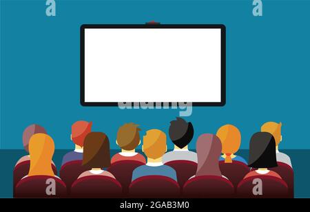 Des personnes en voyage d'affaires à la vidéoconférence avec l'équipe dans la salle de réunion. Téléconférence Illustration de Vecteur