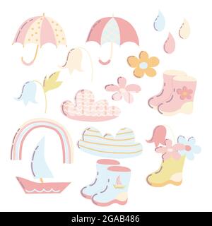 Ensemble vectoriel d'illustrations pour enfants de style scandinave. Boho Childens clipart. Dessin animé vecteur clipart pour la conception d'albums pour enfants Illustration de Vecteur