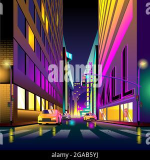 Vue sur la ville de la vie urbaine à l'illustration du vecteur de nuit Illustration de Vecteur