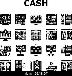 Les icônes de collection de banque Cash Services définissent le vecteur Illustration de Vecteur