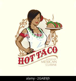 Logo Lady Taco, thème mexicain Cusine. La robe est composée de couches séparées par des ions pour un montage facile Illustration de Vecteur