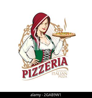 Pizzéria Lady illustration du logo vectoriel. Thème pizza. Illustration de Vecteur