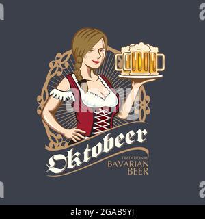 Logo Oktobeer vecteur Oktoberfest ou logo à thème Bar and Brewing. Illustration de Vecteur