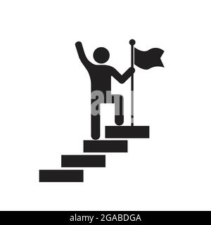 Homme avec drapeau sur le dessus de l'icône d'escalier vecteur de succès et de victoire concept pour le design graphique, logo, site Web, médias sociaux, application mobile, u Illustration de Vecteur