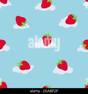 Joli motif fraise sur le motif sans coutures nuages. Élément d'esquisse de conception pour le textile, imprimés pour les vêtements. Illustration vectorielle. Illustration de Vecteur