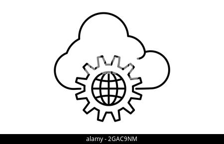 Icône de la ligne des paramètres de stockage dans le Cloud nuage avec image vectorielle d'engrenage Illustration de Vecteur