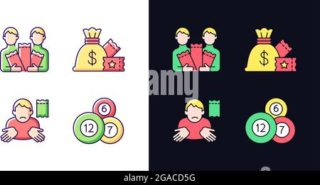 Participer à la loterie thème lumière et sombre jeu d'icônes de couleur RVB Illustration de Vecteur