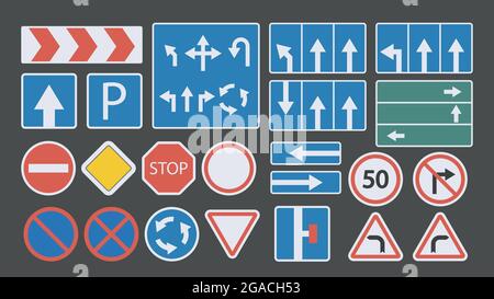 grands panneaux de signalisation au design plat et coloré Illustration de Vecteur