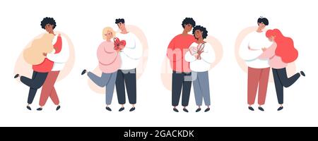 Collection de jeunes couples amoureux tenant les mains marchant ensemble sur fond blanc Illustration de Vecteur