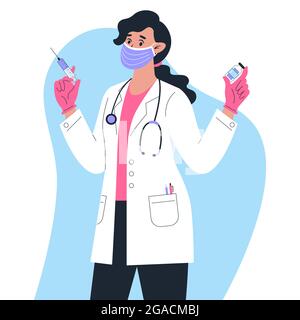 Vaccination et injection, médecin en blouse médicale avec vaccin Illustration de Vecteur