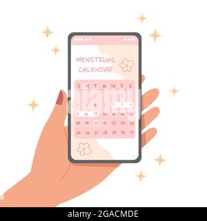 Smartphone avec calendrier du cycle menstruel à l'écran Illustration de Vecteur